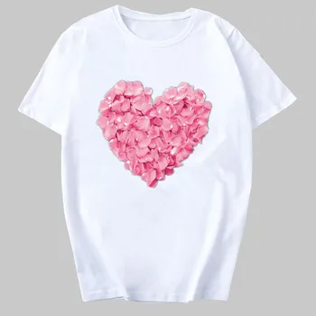 Rožinė Širdis Gėlių Spausdinti marškinėliai Moterims Atsitiktinis Juokinga marškinėlius Dovanų 90s Panele, Mergina, Moteris, T Marškiniai Streetwear Tee Hipster Viršuje Drabužiai