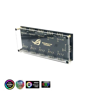 12V 4-pin RGB 10 Uostai Koncentratorius Splitter w/ PMMA Atveju, ASUS AURA SYNC RGB Plokštę GIGABYTE MSI, ASRock RGB LED Juostelės Apšvietimas,Ventiliatorius