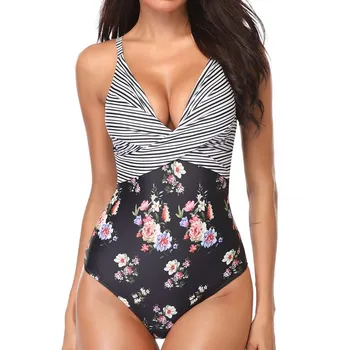 2020 Naujas vientisi maudymosi kostiumėlį Plius Dydis maudymosi Kostiumėliai Moterims, Push Up Maudymosi Kostiumai Moterų Monokini Bodysuit Gėlių Vasaros Paplūdimio Drabužiai 2XL