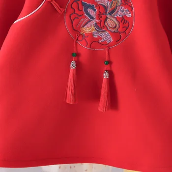 Kūdikių Mergaičių Drabužių Stiliaus Kinijos Naujųjų Metų Suknelė Siuvinėjimo Gėlių Kutas Storio Padirbtų Kailių V Kaklo Kelio Ilgio Linija Šalys Skraiste