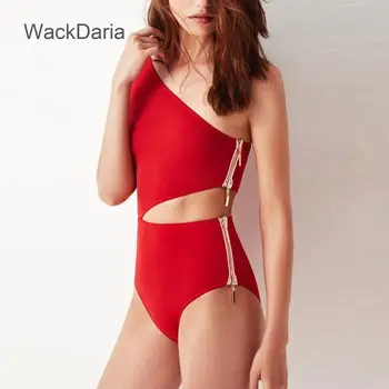 WackDaria seksualių moterų maudymosi kostiumėlį, maudymosi kostiumėliai, vientisas užtrauktukas stilius 3 spalvos raudona/juoda/balta maillot de bian femma su pad vasaros