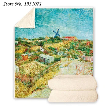 NAUJAS Van Gogh Aliejaus Tapybai 3D Atspausdintas Vilnos Antklodė, Lovos Storio Antklodė Mados Lovatiesė Sherpa Mesti Antklodę, Suaugusiems, Vaikams 01