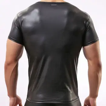Homoseksualūs Vyrai, Dirbtiniais Odos Šlapias Atrodo T-Shirt Viršuje Tee Undershirt Raumenų Berankoviai Apatiniai Klubas Dėvėti Kostiumą