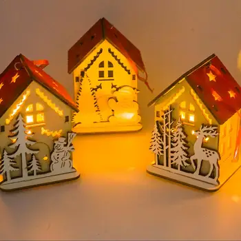 Mielas Kalėdų Namas Kabo Nepriklausomo Apšvietimas 3D Mini Kalėdų Sniegas Namas Medinis Nepriklausomo Namuose Kalėdų Eglutės papuošalus