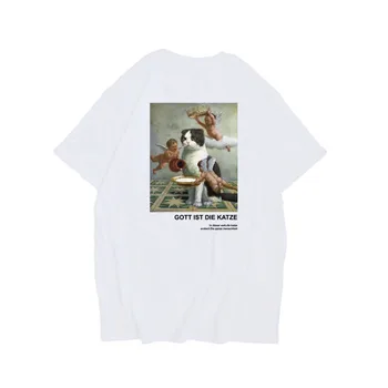 2020 m. Japonijos Streetwear Marškinėliai Vyrams, moterims, Hip-Hop Juokinga Angelas Katė T-Shirt Vasaros trumpomis Rankovėmis Marškinėlius Harajuku Medvilnės Tees Naujas