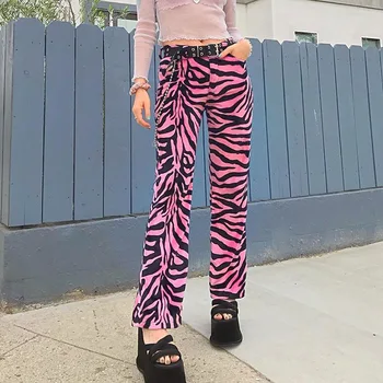 HOUZHOU Zebra Gyvūnų Spausdinti Rožinės spalvos Elegantiškas Kelnės Moterims Mados 2000-ųjų Estetinės Office Lady Kelnės Moterims Harajuku Streetwear Y2k