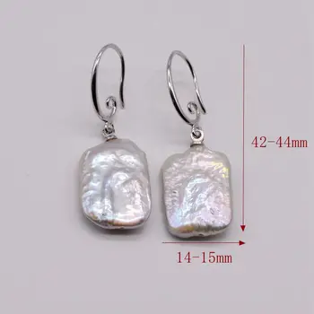 Geometrinis auskarai, kvadratinės baltos natūralių gėlavandenių perlų, sterlingas sidabro papuošalai, moteriški auskarai