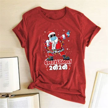 2020 Juokingas Kalėdų Senelio Dėvėti Kaukę Spausdinti Moterų Kalėdų Marškinėliai Atsitiktinis Laisvi Marškinėliai Trumpomis Rankovėmis Mielas Viršūnes Tees Moteris