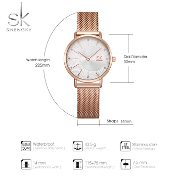 Shengke Kvarco Žiūrėti Moterų Tinklinio Nerūdijančio Plieno Watchband Atsitiktinis Laikrodis Japonija Judėjimo Bayan Kol Saati Reloj Mujer 2020 M.