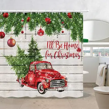 Spalvingas Kalėdų Rutuliai su Pušų, eglių Poliesterio Audinio Raudona Retro Sunkvežimis Automobilio su Snaigės Užuolaidų