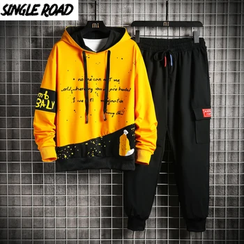 SingleRoad Mens Tracksuit Vyrų Rinkiniai 2020 M. Rudenį Visą Tracksuit Kratinys Geltona Hoodie Japonijos Streetwear Hip-Hop Prakaitas Kostiumas Rinkinys