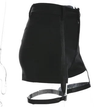 2019 aukšto juosmens vasaros atsitiktinis mygtuką, užtrauktukas seksualus tuščiaviduriu strap gryna juoda mini moterų micro-elastiniai šortai mados aukštos kokybės