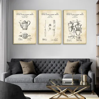 Virtuvės Derliaus Plakatas Vyno Peilis Patentų Planas Drobė Spausdinti Sienos Meno Tapybos Kūrybos Vaizdą Dinging Kambarį Viešbutyje Apdaila