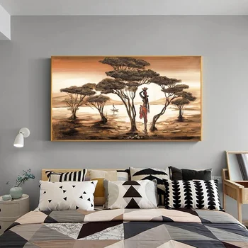 Afrikos Kraštovaizdžio Drobė Art Prints Afrikos Šokėja Aplink Ežerą Sienos Paveikslų Spausdinimas Ant Drobės Nuotraukų Kambarį Sienos