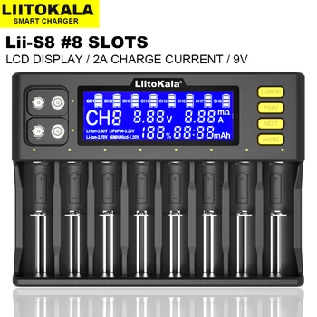LiitoKala Lii-S8 Baterijų Kroviklis Li-Ion, 3,7 V NiMH 1.2 V Li-FePO4 3.2 V IMR 3.8 V kroviklis 18650 26650 21700 26700 AA AAA