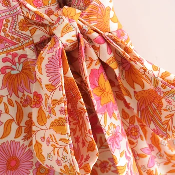 Gėlių Atspausdintas Viskozė Mini Suknelė Moterims Boho V-kaklo Wrap Varčias, Trumpos Suknelės Vasaros 2020 Atsitiktinis Raukiniai Hipių Prabangus Paplūdimio Suknelės