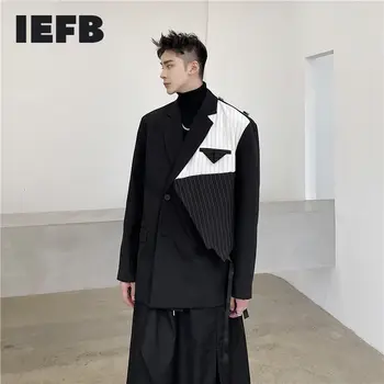 IEFB Vyrų juoda madingas kostiumas kailis dizainerio drabužius singble krūtinėmis juoda balta kratinys kilnojamojo priekiniai sportiniai švarkai (bleizeriai) naujas 9Y4395