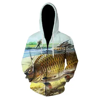 Rudens-Žiemos mados 3D Spausdinimo žuvų Hoodies Palaidinės Atsitiktinis harajuku Užtrauktuką gobtuvu Striukė drabužiai