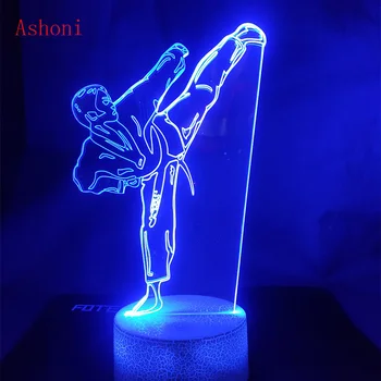 Kūrybos Karatė Shap Stalo Lempa USB 3D LED Taekwondo Naktį Šviesos Miegamojo Lovos Kovos Meno Vizija Apšvietimo Dovanos Vaikams Žaislų