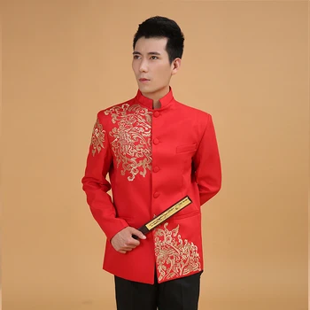 Plus size tradicinės kinų apranga tango tiktų raudona tunika vyrų vyrų cheongsam viršuje rytų mens tangzhuang striukė vestuvių