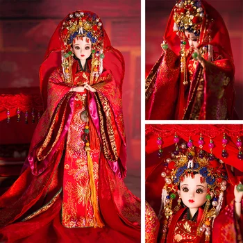 Likimo dienų bjd Rytų Žavesio Kinų stiliaus spalvingas vestuvių suknelė Kinijoje nuotaka stovi lauke 35cm raudonas šukuosena suvenyrų žaislą dovanų