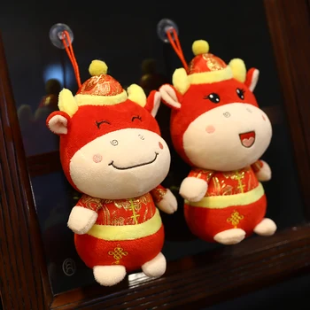 Karšto 20-50cm 2021 Naujųjų Metų Kinų Zodiako ženklas Jautis Galvijų Pliušiniai Žaislai Raudonas Tango Kostiumas Pieno Karvė Talismanas Pliušinis Lėlės Įdaryti Vaikų Dovanų
