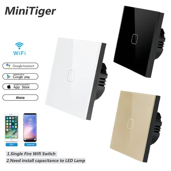 Minitiger Smart Home 1/2/3/4 Gauja 1 būdas Belaidžio WiFi ES Standartas Jutiklinį Jungiklį Sienoje Šviesos Jutiklinį Jungiklį,ewelink App Kontrolės