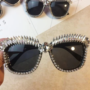 Unikali visiškai aišku, crystal aikštė akiniai nuo saulės moterims mados derliaus prabanga spindintys saulės akiniai vyrų Cirkonio hip-hop akiniai