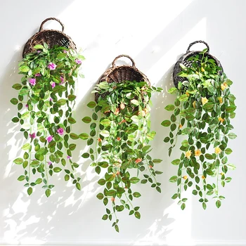 Rotango Gėlių Krepšelis Žaliųjų vynuogių Puodą Sodinamoji Kabinti Vaza Konteinerio Sienelių Augalų Krepšelį Sodo Gėlių Namuose Puodą Krepšiai