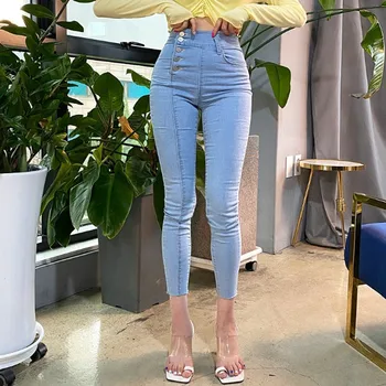 Pantalon 2020 Moterų Aukšto Juosmens Džinsus, Kelnes Single-breasted Lady Pieštuku Džinsai Streetwear Moterų Džinsai Skinny Kelnės Kelnės 11568