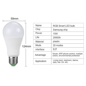 15W Ampulä-LED E27 Smart Light Bulb 