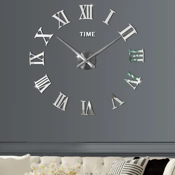 Didelis Sieninis Laikrodis Modernus Dizainas, 3D Sienų Lipduko Laikrodis Žiūrėti Silent Namų Dekoro Kambarį Akrilo Veidrodis Sidabro Sieniniai Laikrodžiai