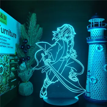 Kimetsu Nr. Yaiba Giyu Tomioka Akrilo 3D Vaizdo Lemputė LED Lemputė Namų Kambario Dekoras, Šviesos, Vėsioje, Vaikams, Dovanų Amino Pav Naktį Šviesos