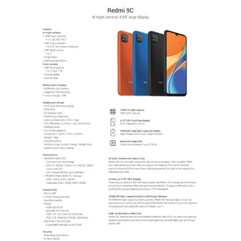 Pasaulinė Versija Xiaomi Redmi 9C 64GB ROM 3GB RAM (Nauja / Uždaromos) redmi9c, redmi9c 64, Išmanusis telefonas, mobilus, telefonas