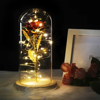 Wonderlife Grožio Ir Žvėrys, Raudona Rožė stikliniu Kupolu Ant Medinio Pagrindo Valentino Dovanos LED Rose Lempos Kalėdų