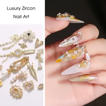5vnt 3D gėlių grandinės nagų dailės cirkonis perlas nagų papuošalų, kristalų, cirkonio nagai priedai nagų dailė nagų papuošimai pakabukai