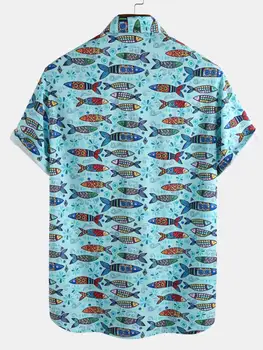 Atostogų vyriški trumpomis Rankovėmis Marškinėliai Gėlių Anime Žuvų Atspausdinta Marškinėliai chemise homme Vyrų Camisa Atsitiktinis Prarasti Paplūdimys Havajų Marškinėliai