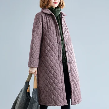 Žiemos korėjos stilius laisvas pledas medvilnės striukė Kailis mados šiltas moterų ilgas paltas atsitiktinis moterų single-breasted žiemos paltai