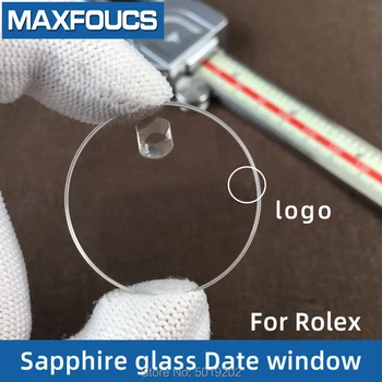 Safyras crytal stiklo Rolex Su data langas su logotipu, Anti-scratch žiūrėti stiklas 30.4x29.5x1.8mm/32.65/29.4/25.3/21.3/32.7 mm