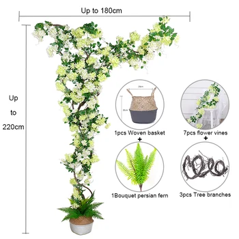Nustatyti Dirbtinio Hydrangea Gėlių Medžio Netikrą Žalia Gėlė Kostiumas Šalis Sienos Kabo Vestuvių Fonas 