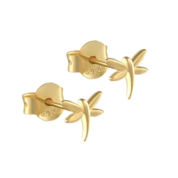 WANTME Mielas Mini Golden Dragonfly Stud Auskarai Moterims, Originali 925 Sterlingas Sidabro Minimalistinio Gyvūnų Reikmenys, Papuošalai