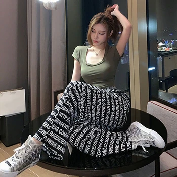 2020 m. Derliaus laišką Kelnės Mados Tiesios Kelnės Korėja Ulzzang Harajuku Hip-Hop Prarasti Atsitiktinis Moterų Pločio Kojų Kelnės KZ650