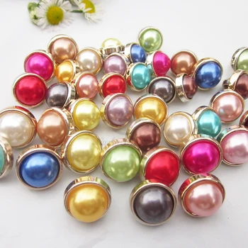 144pcs 12.8 mm / 11.3 mm / 10 mm Aukštos kokybės aukso pusėje spalvingas perlų mados mygtukai Boutique pagrindinius siuvimo perlų mygtukai prekes