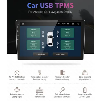 USB Android PSSS Automobilių Padangų Slėgio Monitorius su 4 Išorinių Jutiklių, Stebėjimo, Signalizacijos Sistemos, 5V Belaidžio