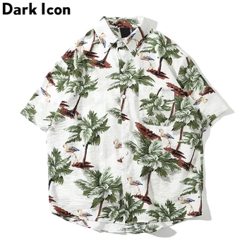 Tamsiai Piktogramą Gėlė Visą Spausdinti Vintage Marškinėliai Trumpomis Rankovėmis Vyrams Vasaros Havajų Marškinėliai 2020 Streetwear Viršūnės