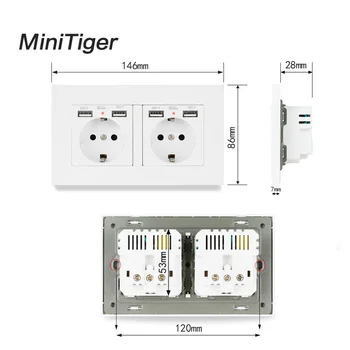 Minitiger 2 Gauja, Rusija, Ispanija ES Standartinį elektros Lizdą Su 4 USB Mokestis Uosto Paslėptas Minkštas LED Indikatorius PC Skydelis Juoda Balta