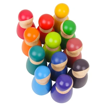 12PCS Vaivorykštės spalvų Medinės Lėlės Lėlės Žaisti Namus, Vaikų, Kūdikių Ankstyvojo Ugdymo pranašumą Mediniai Žaislai