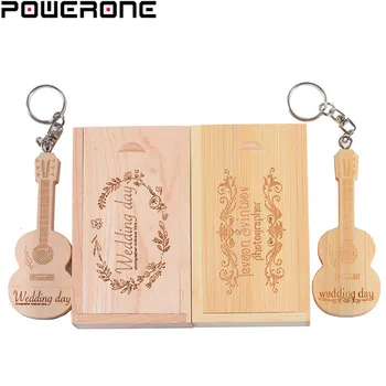 POWERONE nemokamai logotipą medienos gitara pen ratai gitaros usb flash drive, memory Stick pendrive 64GB 16GB 32GB metalo keychain dovana