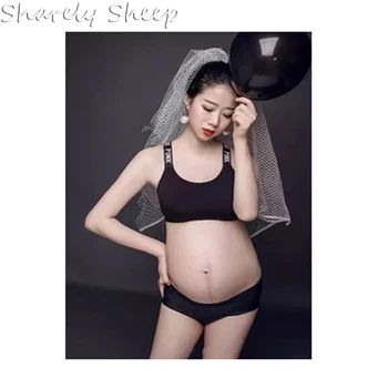 Motinystės fotosesiją Juoda Nėrinių Suknelė Drabužius Nėštumas nėščių Moterų Fotografijos Viršuje+Šydas Bodysuit Kostiumas baby shower dovana