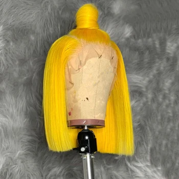 Nėriniai Dalis Žmonių Plaukų Perukai Trumpas Bob Perukai 150% Brazilijos Žmogaus Plaukų Perukas Geltona Oranžinė Rožinė Nėriniai Dalis Perukai Juoda Moterų